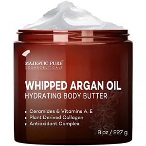 MAJESTIC PURE Whipped Argan Oil Body Butter for Women & Men - With Ceramides, Vitamin E & A & Vegan Collagen - Whipped Body Butter Argan Oil For Skin, Face, & Appearance of Wrinkles & Fine Lines - 8oz