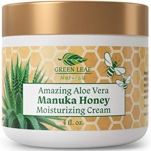 Manuka Honey Cream for Natural Moisturizing, Soothing, Anti-Aging with Aloe Vera - Facial Moisturizer for Dry Skin to Oily Skin, Acne & Blackheads - Organic Ingredients (4oz) by Green Leaf Naturals
