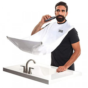Beard King Beard Bib Apron for Men - the Original Cape As Seen on Shark Tank, Mens Hair Catcher for Shaving, Trimming - Grooming Accessories & Gifts for Dad or Husband - 1 Size Fits All, WHITE