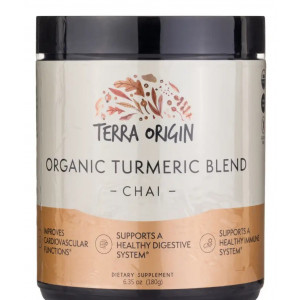 Terra Origin Organic Turmeric Blend Powder, Chai Flavor - 6.35 oz (180 Grams)