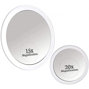 MIRRORVANA 20X & 15X Magnifying Mirror Set Combo with 3 Suction Cups Each - Compact & Travel Ready - 6-Inch and 4-Inch Wide