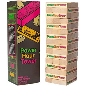 Power Hour Tower Adult Party Game -  48 Hilarious Wooden Blocks - Either a Game, Prodding Question, Challenge or Task, for Game Night, Party, Pregame, or Bachelorette & Bachelor Activity