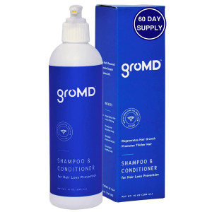 GroMD Biotin Shampoo and Conditioner, Hair Growth Shampoo, Hair Loss Shampoo for Men & Women, Regrowth Treatment & Thickening, Contains Argan Oil & DHT Blocking Ingredients, Doctor-Formulated, 10 oz