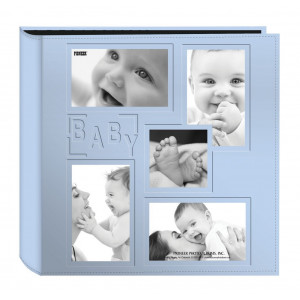 Pioneer Collage Frame Embossed "Baby"  Sewn Leatherette Cover Photo Album, 4" x6" , 240 Photos, Baby Blue