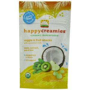 Happy Creamies Organic Veggie and Fruit Snacks with Coconut Milk - Apple Spinach Pea and Kiwi - 1 oz (Pack of 8)
