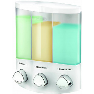 Euro Series TRIO Three Chamber Soap and Shower Dispenser, White