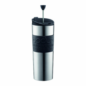 Bodum Insulated Stainless-Steel Travel French Press Coffee and Tea Mug, 0.45-Liter, 15-Ounce, Black