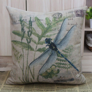LINKWELL 45*45cm Retro Vintage Green Paris Country Dragonfly Linen Cushion Cover Postmark