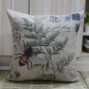LINKWELL 45*45cm Retro Vintage Brown Paris Country Bee Leaf Linen Cushion Cover Postmark