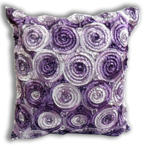 ''ENJOY SMILE ''(Single) Two Tone 3d Bouquet of Purple Roses Throw Cushion Cover/pillow Sham Handmade By Satin and Thai Silk for Decorative Sofa, Car