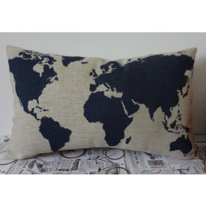LINKWELL Burlap Linen Dark Blue World Map 20"  X 12"  Decorative Cushion Cover Pillow Case