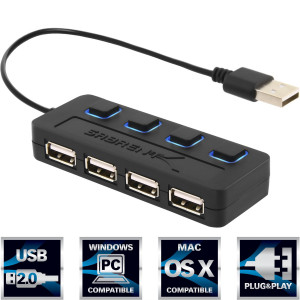 Sabrent 4-Port USB 2.0 Hub with Individual Power Switches and LEDs (HB-UMLS)