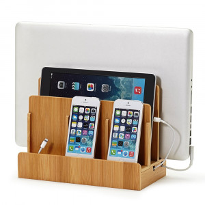 The Original G.U.S. 100% Bamboo Wood Multi-device Charging Station and Dock - Charges all your devices in one place. Compatible with Apple iPhone, iP