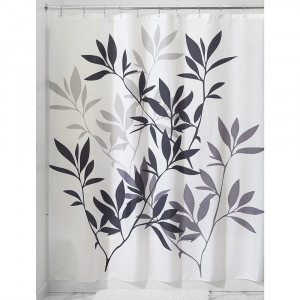 InterDesign Leaves Shower Curtain, Black and Gray, 72-Inch by 72-Inch