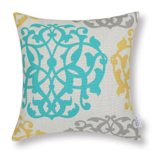 Euphoria CaliTime Cushion Covers Pillows Shell Cotton Linen Blend Three-tone Floral Geometric 18 X 18 Inches