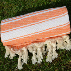 Mango Orange Turkish Towel Peshtemal - 100% Natural Dyed Cotton - for Beach Spa Bath Swimming Pool Hammam Sauna Yoga Pilates Fitness Gym Picnic Blank