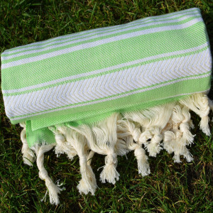 Green Turkish Towel Peshtemal - 100% Natural Dyed Cotton - for Beach Spa Bath Swimming Pool Hammam Sauna Yoga Pilates Fitness Gym Picnic Blanket (Dan