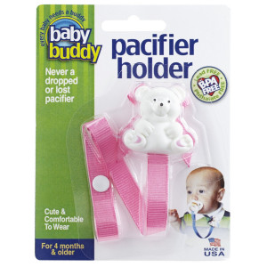 Baby Buddy Bear Pacifier Holder, Pink