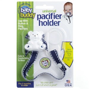 Baby Buddy Universal Pacifier Holder, Navy with White Stitch