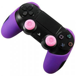Pandaren Soft Silicone Thicker Half Skin Cover for PS4 Controller Set (Purple skin X 1 + Thumb Grip X 2)