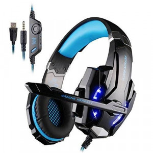 AFUNTA Gaming Headset for PlayStation 4 PS4 Tablet PC iPhone 6/6s/6 plus/5s/5c/5, 3.5mm Headphone with Microphone LED Light - Black + Blue
