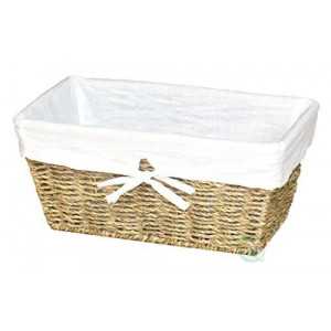 Vintique Wood Seagrass Shelf Basket Lined with White Lining
