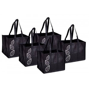 Bekith 5 Piece Large Collapsible Shopping Bags Set,Black Reusable Grocery Tote Bag