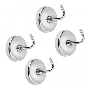 ALAZCO 4-Piece Extra-Strong Magnetic Hook Set - 8 Lb Capacity Quality Chrome Plated For Tools, Keys. Towels, Utensils