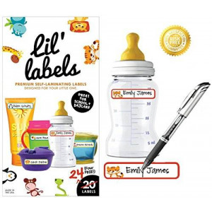 Lil' Labels - Baby Bottle Name Labels, Dishwasher-safe, Self-Laminating, Daycare Labels