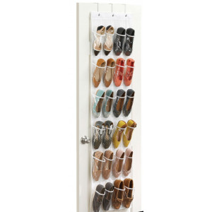 Zober Clear Over The Door Hanging Shoe Organizer | 24 Pocket Shoe Storage Rack | White