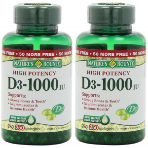 Nature's Bounty Vitamin D3-1000 IU, 500 Softgels (2 X 250 Count Bottles)