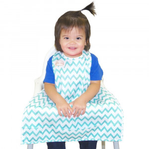 BIB-ON, A New, Full-Coverage Bib and Apron Combination for Infant, Baby, Toddler Ages 0-4+. One Size Fits All! (Teal Chevron)
