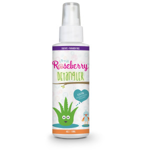 Little Roseberry Hair Detangler Spray for Kids. Made with Organic Aloe Vera Juice and Natural Vitamins to Hydrate. 