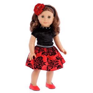 DreamWorld Collections Holiday Spirit - Holiday red taffeta party dress with red shoes - American Girl Doll Clothes