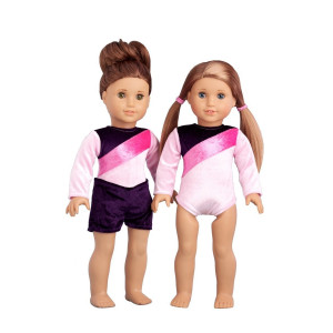 DreamWorld Collections Little Gymnast - 2 piece outfit - Pink and purple gymnastic leotard with shorts - 18 inch doll clothes (dolls not included)