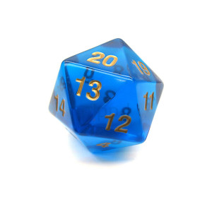 Koplow Games Transparent Sapphire with Gold Numbers 20 Sided Dice 55mm Koplow