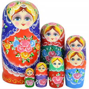 Youbedo 7pcs Blue Flower Madness Nesting Dolls Authentic Russian Wooden Matryoshka