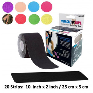 Kinesiology Therapeutic Tape Precut Roll - Recovery Sports Athletic Physio Therapy Injury Support - Elastic Breathable Cotton Water Resistant Strong Adhesive - Tendon Joint Ligament Muscle Pain Relief
