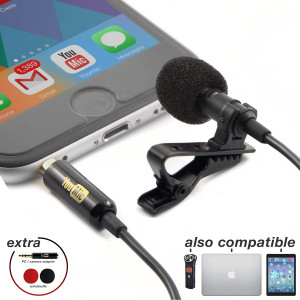 Lavalier Lapel Microphone with Easy Clip On System | Perfect for Recording Youtube Vlog Interview / Podcast | Best Lapel Mic for iPhone iPad iPod Android Mac PC