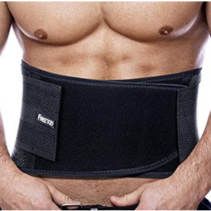 Back Support FREETOO Adjustable Lumbar Back Brace Lumbar Support Belt with Breathable Mesh and Dual Adjustable Straps for Lower Back Pain Relief for Sports - Black