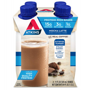 Atkins Gluten Free Protein-Rich Shake, Mocha Latte, 4 Count
