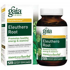 Gaia Herbs Eleuthero Root, Vegan Liquid Capsules, 60 Count, Healthy Energy and Stamina, Mental Endurance, Metabolic Efficiency and Stress Resistance, Siberian Ginseng 554mg