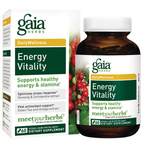 Gaia Herbs Energy Vitality, Vegan Liquid Capsules, 60 Count - Promotes Healthy Energy and Stamina, Healthy Stress Response, Green Tea Extract, Ginkgo Biloba, Panax Ginseng, Schisandra Berry