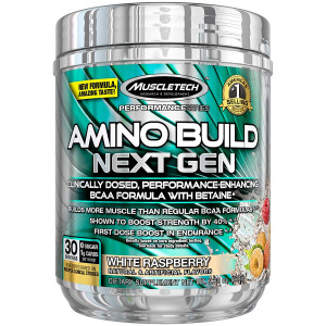 MuscleTech Amino Build Next Gen Energy Supplement, Formulated with BCAA Amino Acids, Betaine, Vitamin B12 and B6 for Muscle Strength and Endurance, White Raspberry, 30 Servings (282g)