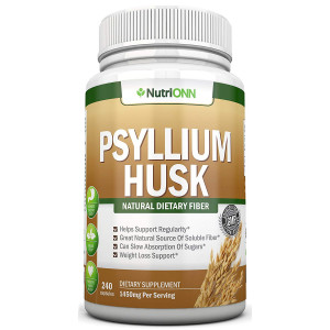 PSYLLIUM HUSK CAPSULES - 1450mg Per Serving - 240 Capsules - Premium Psyllium Fiber Supplement - Great For Constipation, Digestion and Weight Loss - 100% Natural Soluble Fiber