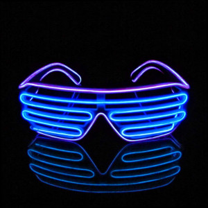 PINFOX Shutter EL Wire Neon Rave Glasses Flashing LED Sunglasses Light Up Costumes 80s, EDM, Party RB03 (Purple - Blue)