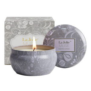 LA JOLIE MUSE Scented Candles Blue Lotus Aromatherapy Candle Soy Wax, 8.1oz Stress Relief Travel Tin, Fresh and Clean