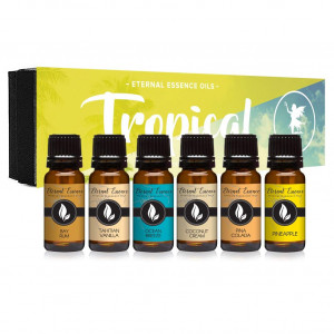 Tropical Gift Set of 6 Premium Grade  Fragrance Oils - Coconut Cream, Bay Rum, Pina Colada, Tahitian Vanilla, Ocean Breeze, Pineapple - 10Ml - Scented Oils