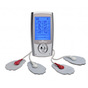 Easy@Home Rechargeable TENS Unit + EMS Muscle Stimulator, Dual Independent Channels With 20 Intensity Levels, 8 EMS or TENS Massage Types + 16-Mode, Handheld Electronic Pulse Massager, EHE029G-B
