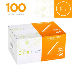 1ml Syringe Only with Luer Lock Tip - 100 Syringes by Care Touch (No Needle)
